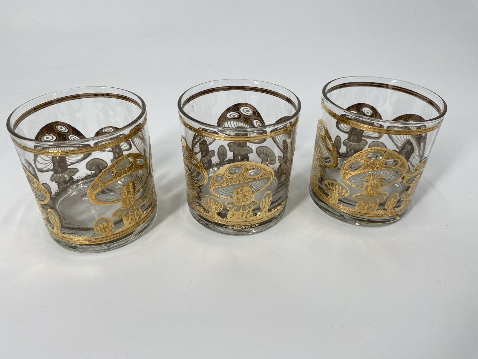 Vintage Culver Ltd 22k Gold Mushroom Lowball Cocktail Glass MCM Signed