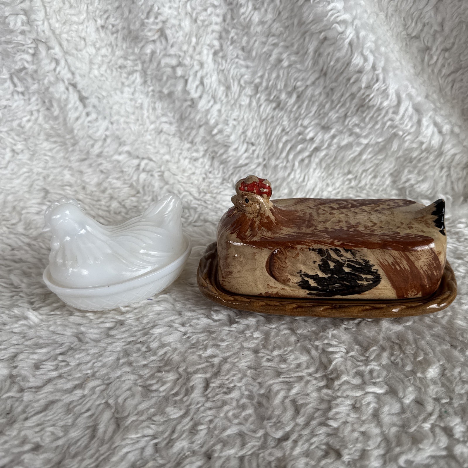 Vintage Rossini Ceramic Chicken Hen Butter Dish Japan+ Nested Chicken Lo of 2