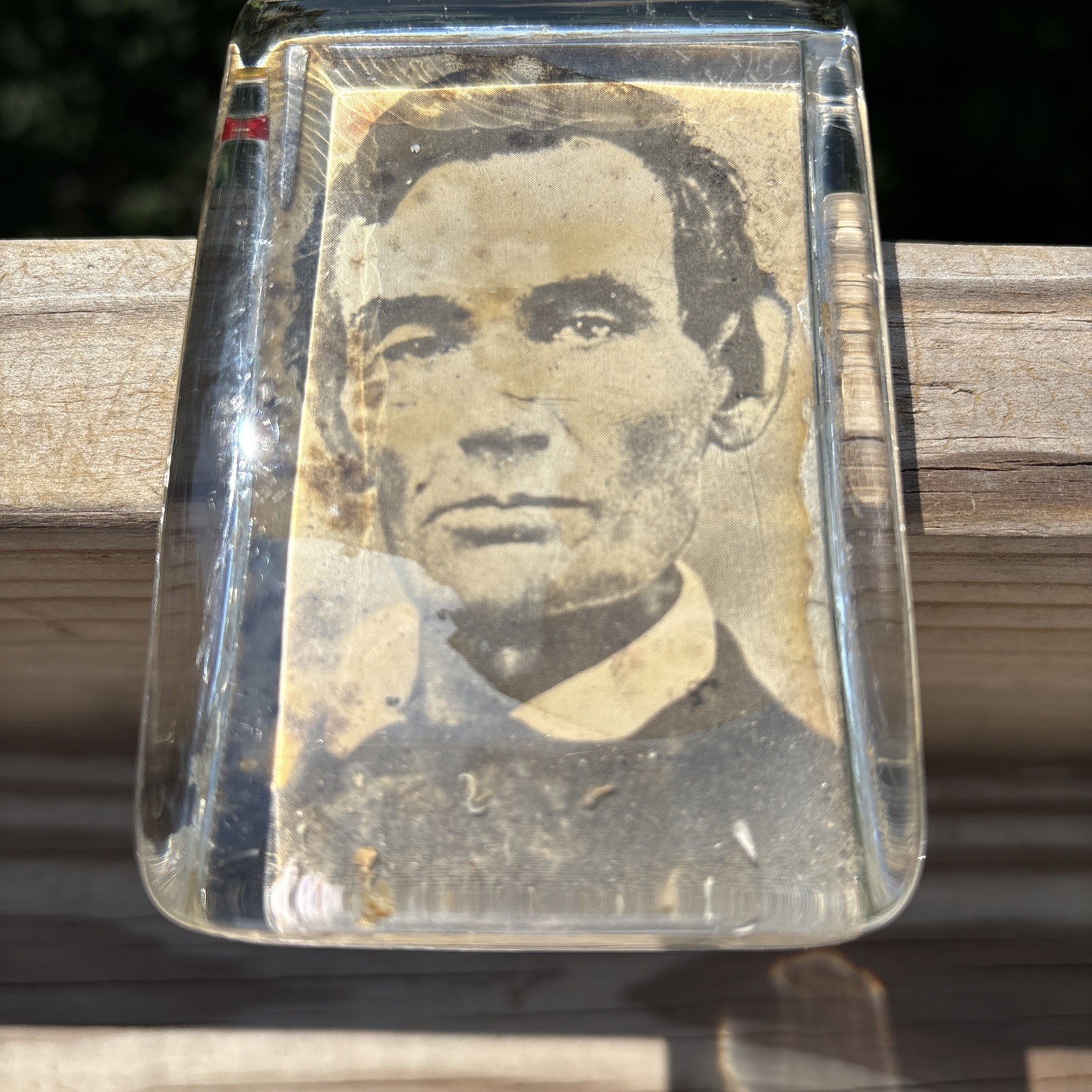 Abraham Lincoln Vintage Glass Beardless/Frederic Burnham Paper Weight