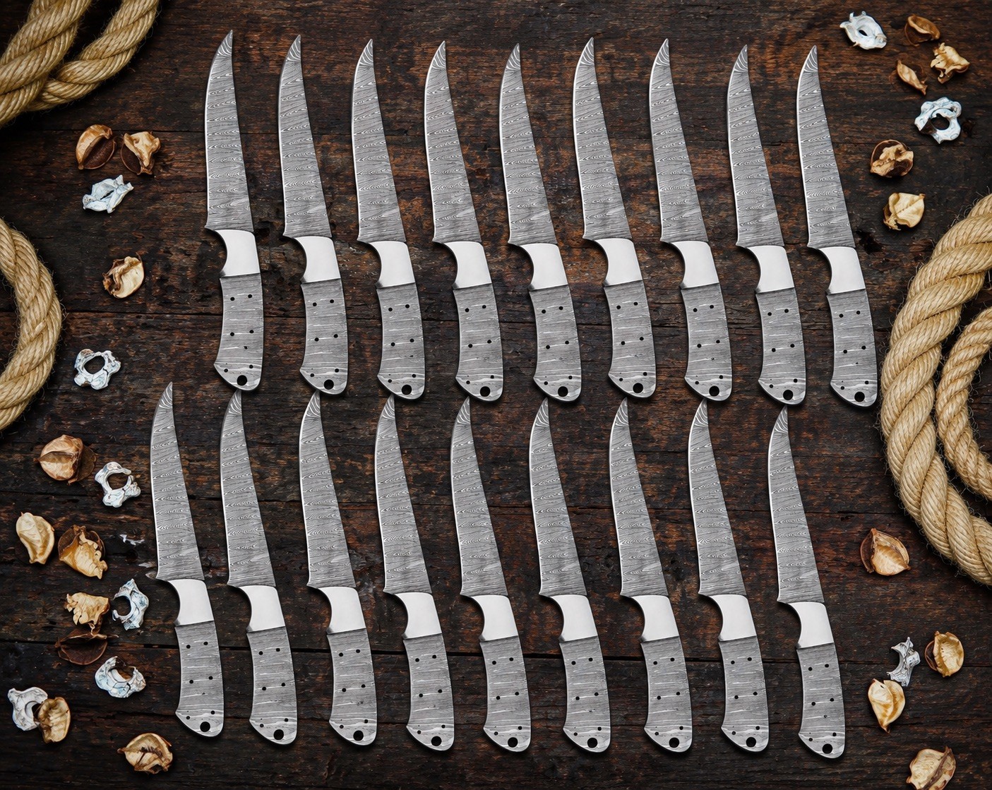 Lot of 20 Pcs 12''Full Tang Fillets Damascus Steel Blank BladeW/Sheath From USA Lot of 20 Pcs 12''Full Tang Fillets Damascus Steel Blank BladeW/Sheath From USA