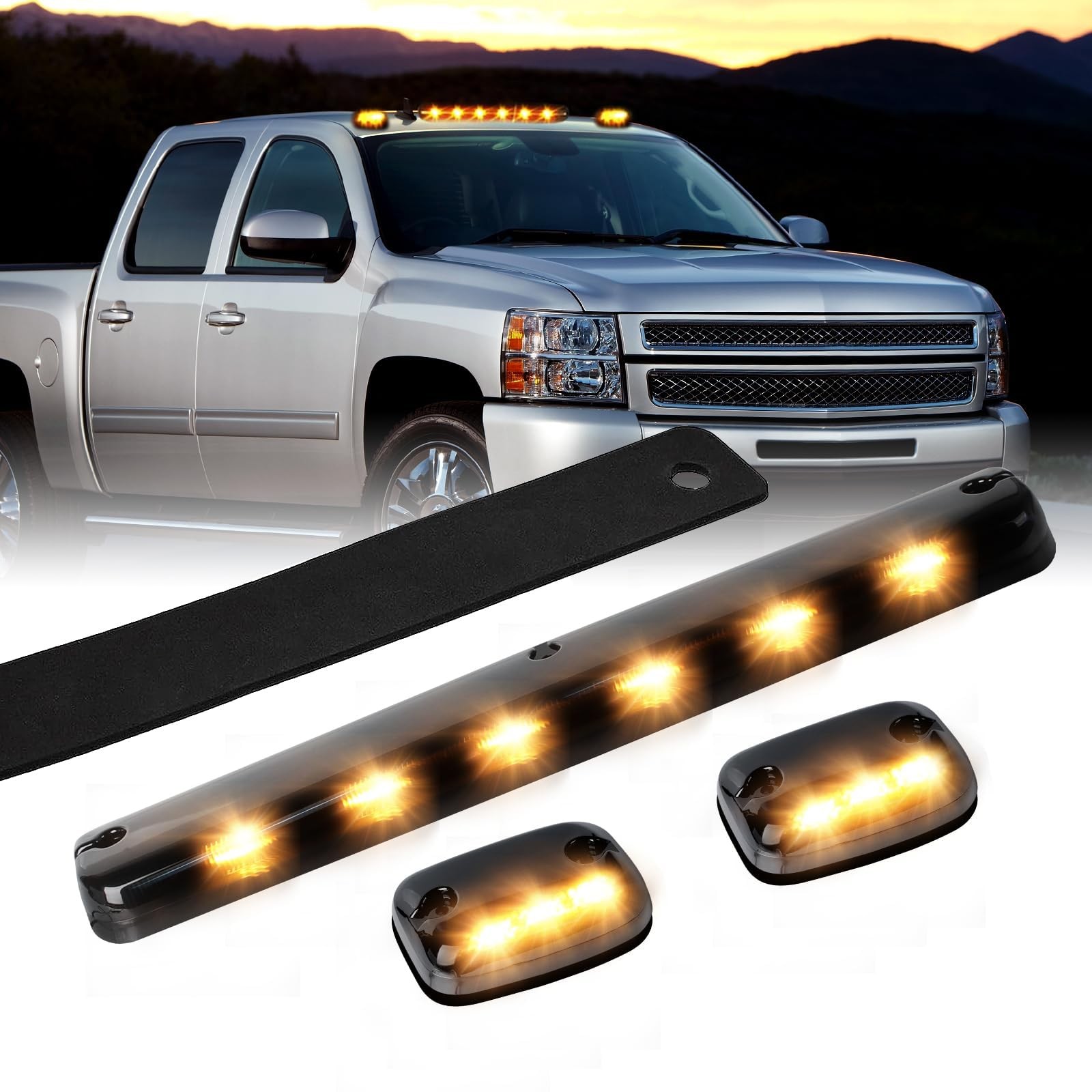3X LED Cab Marker Lights Smoked Amber Light for Sliverado Sierra (2007-2013) 3X LED Cab Marker Lights Smoked Amber Light for Sliverado Sierra (2007-2013)