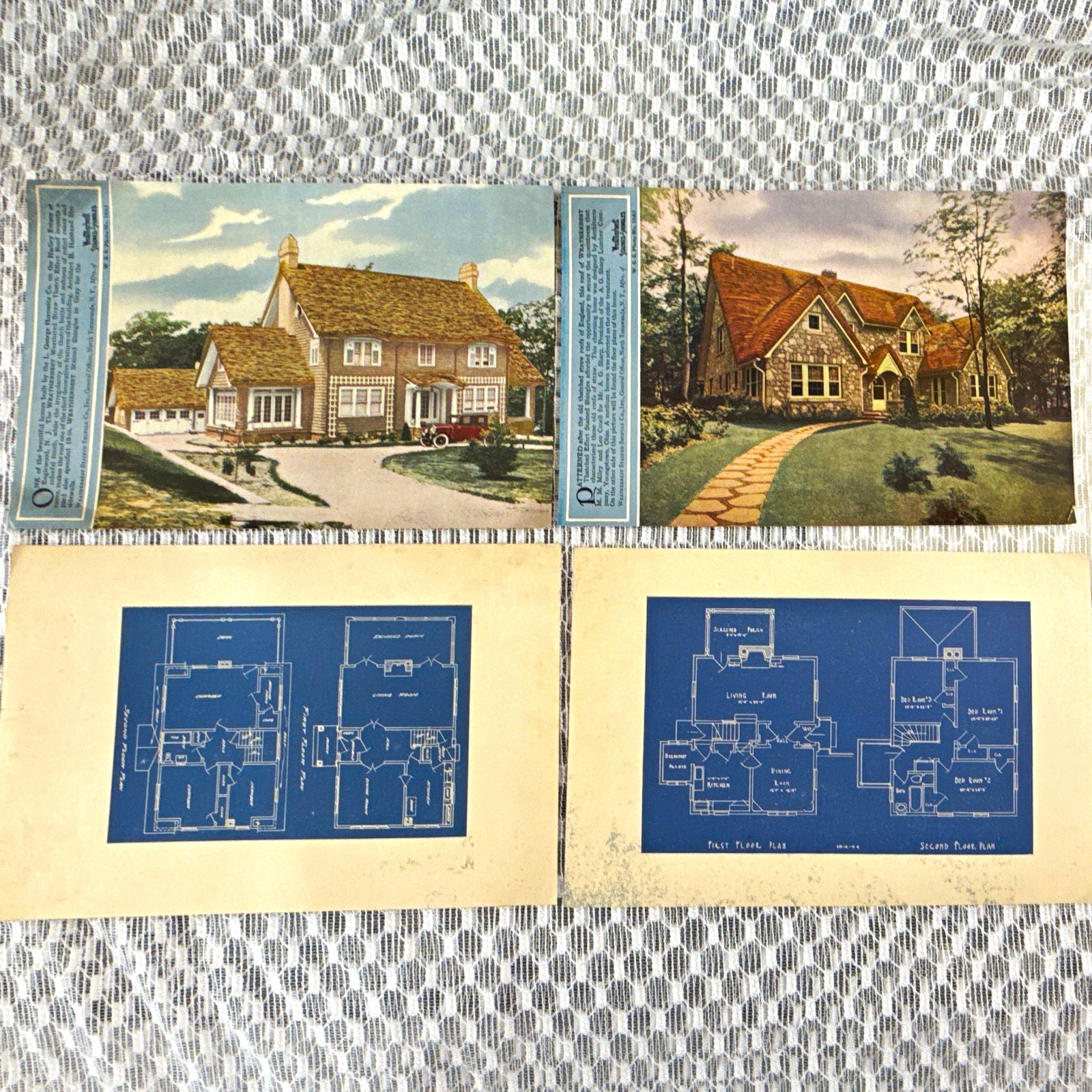 1930s Advertising Lot Weatherbest Stained-Shingles Color Pic & House Blueprint 1930s Advertising Lot Weatherbest Stained-Shingles Color Pic & House Blueprint