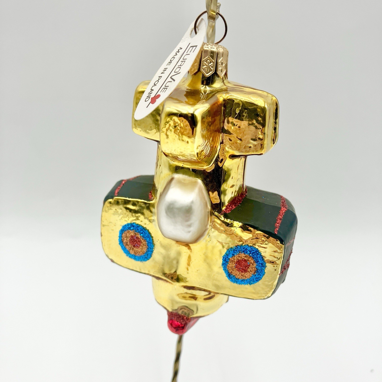 Eurovue Poland Blown Glass Toy Airplane Ornament Gold Retro Figural 3.5” NWT