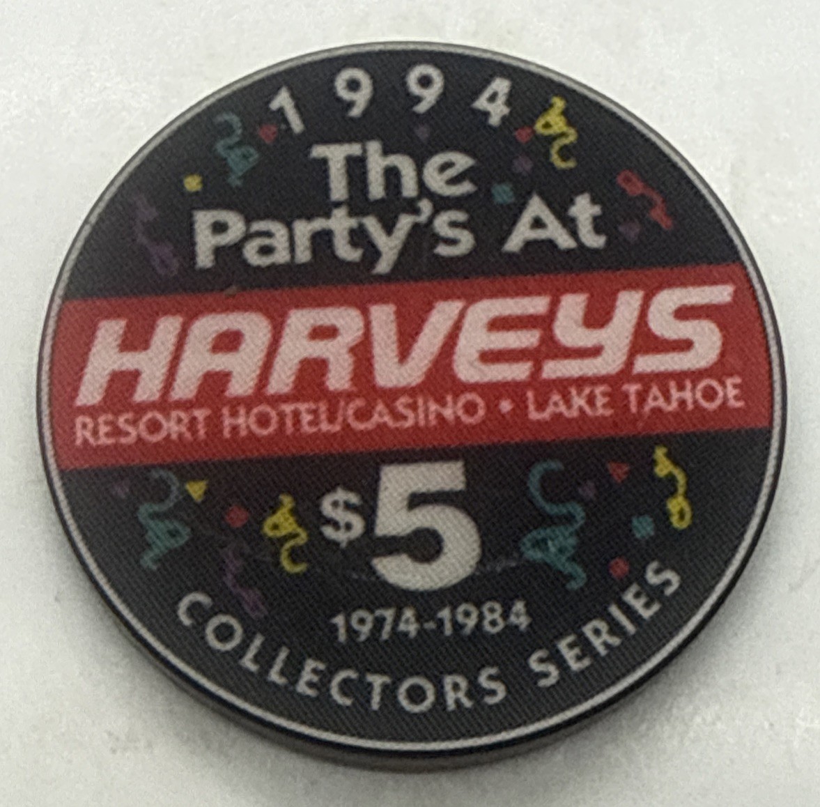 Harvey’s $5 Casino Chip Lake Tahoe Nevada Wagon Wheel Saloon 1974-1984 1994 Harvey’s $5 Casino Chip Lake Tahoe Nevada Wagon Wheel Saloon 1974-1984 1994