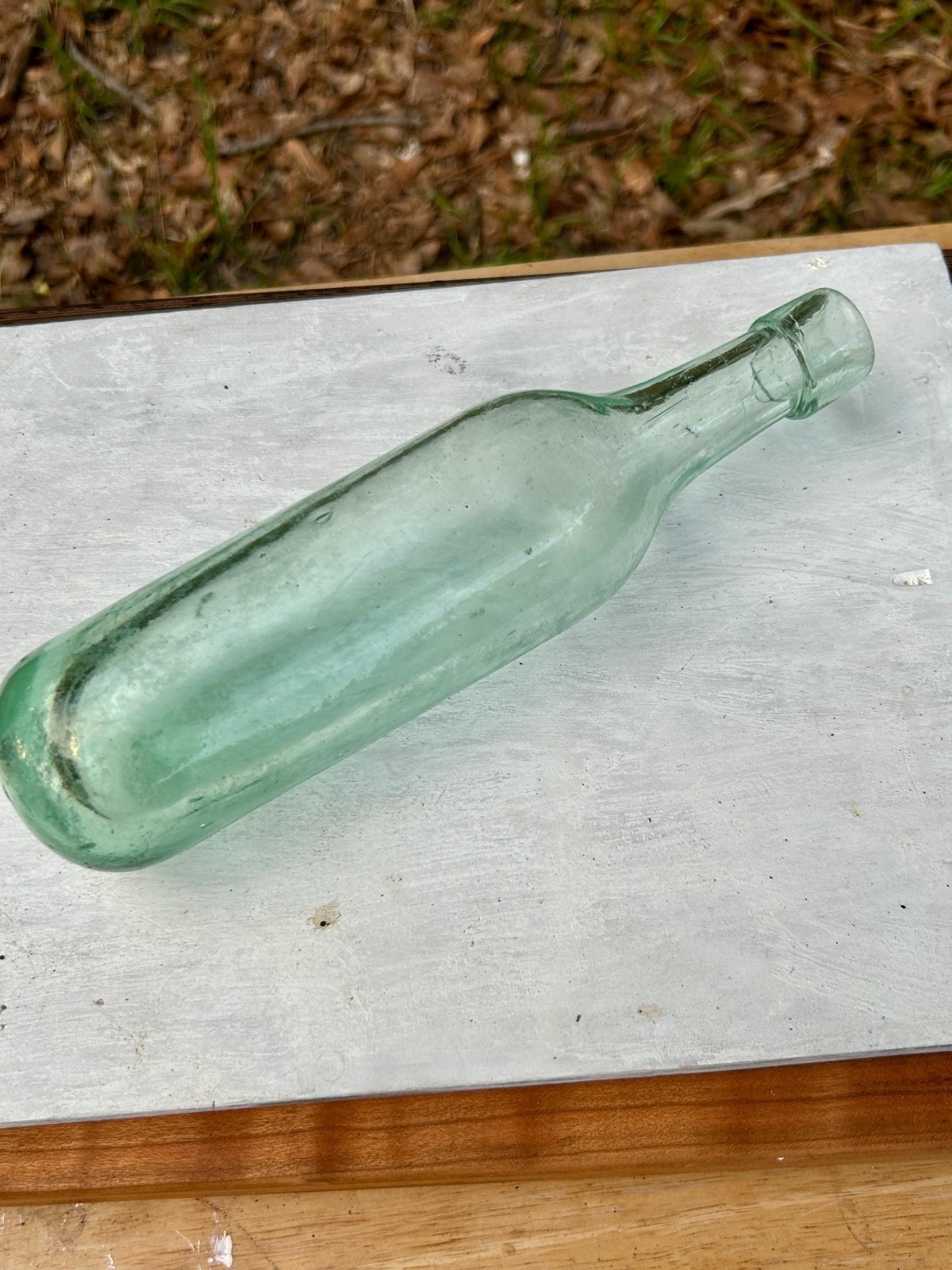 Antique Aqua Hand Blown Utility Bottle Applied Collar Whittle Glass Push Up Base