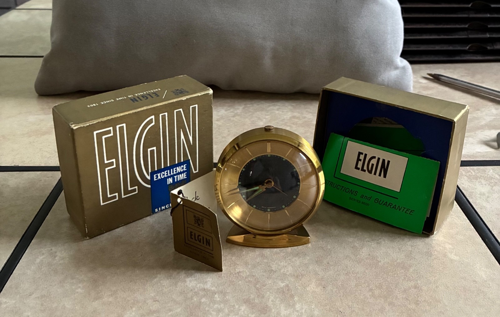 Vintage Elgin 1960's travel alarm with West Germany movement nib working cond.