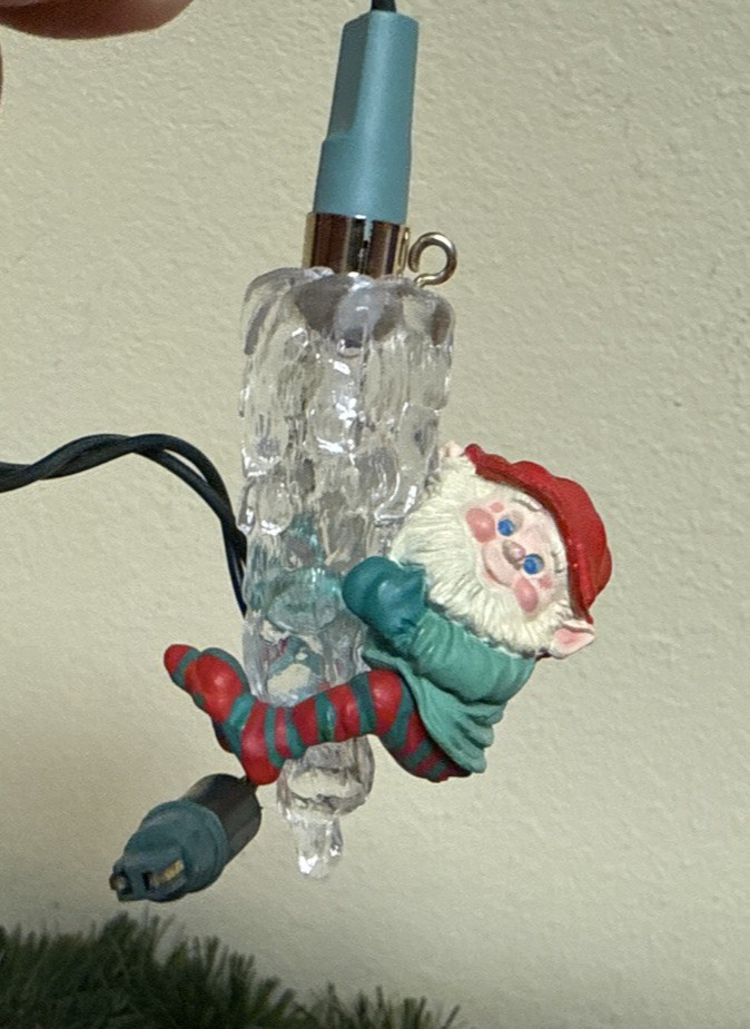 Vintage Hallmark Christmas Ornament Lights Up Elf Riding Icycle Keep on Glowin\'