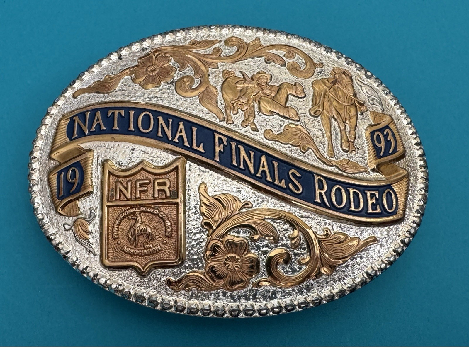 VTG 1993 NFR National Finals Rodeo ADM Steer Wrestling Belt Buckle Ltd Edt #258 VTG 1993 NFR National Finals Rodeo ADM Steer Wrestling Belt Buckle Ltd Edt #258