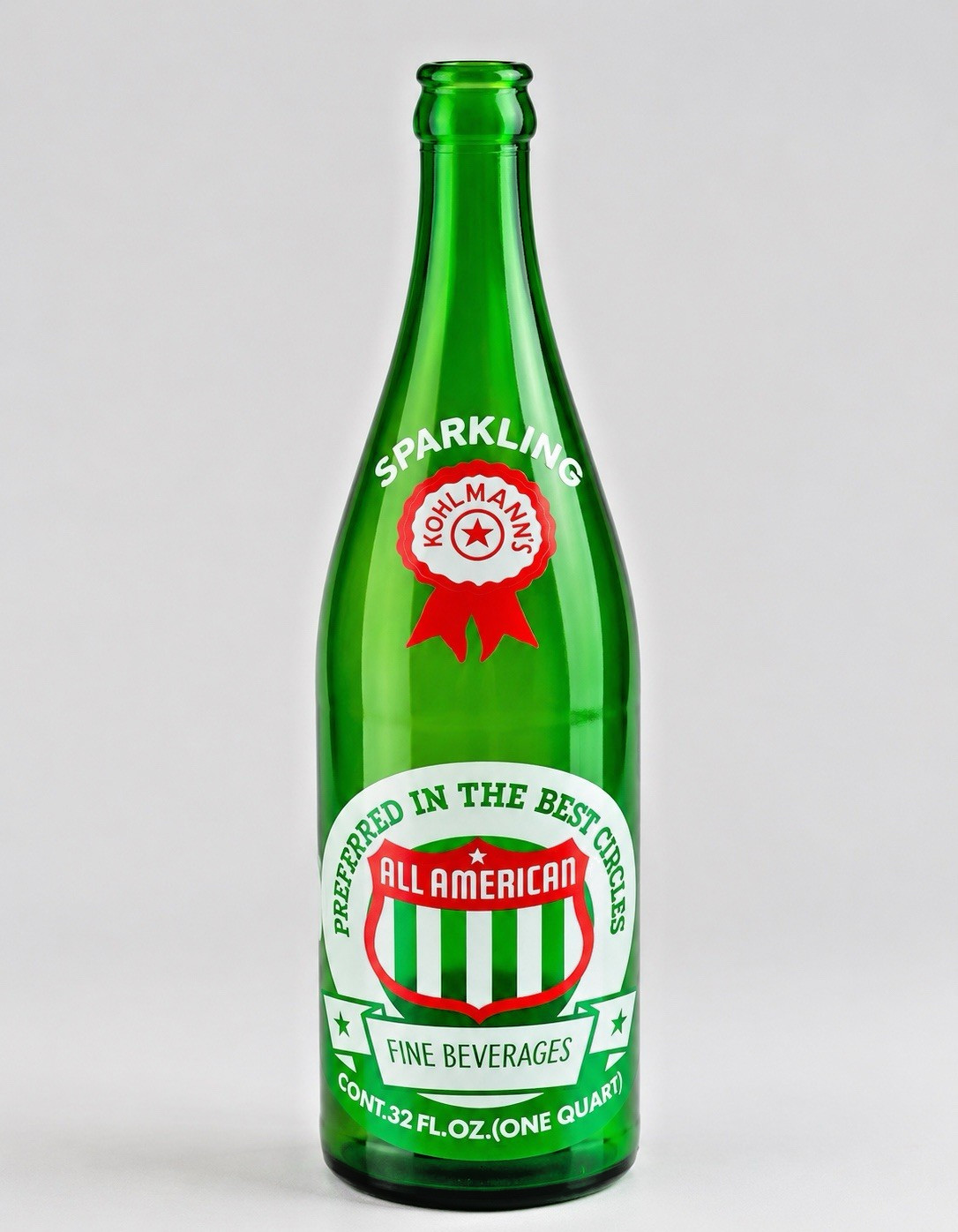 Vtg 1970s Kohlmann\'s Green Glass Soda Bottle 32oz Beaver Falls PA All American