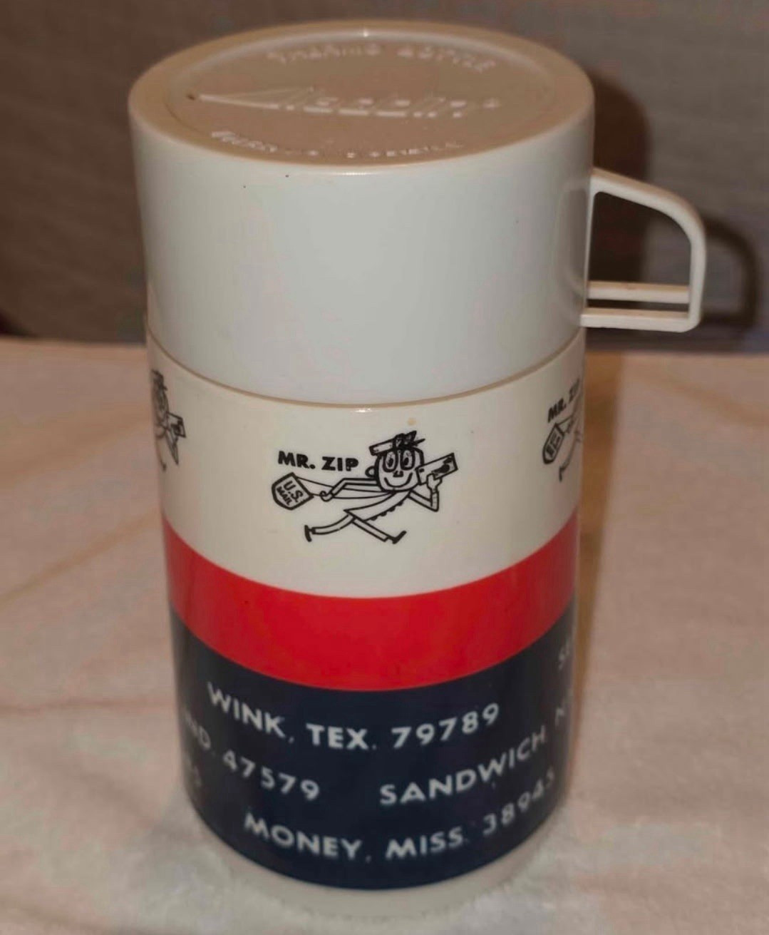 Thermos Mr. Zip USPS Mailman Vintage Plastic Thermos Jug w/ Handle & Cap Thermos Mr. Zip USPS Mailman Vintage Plastic Thermos Jug w/ Handle & Cap