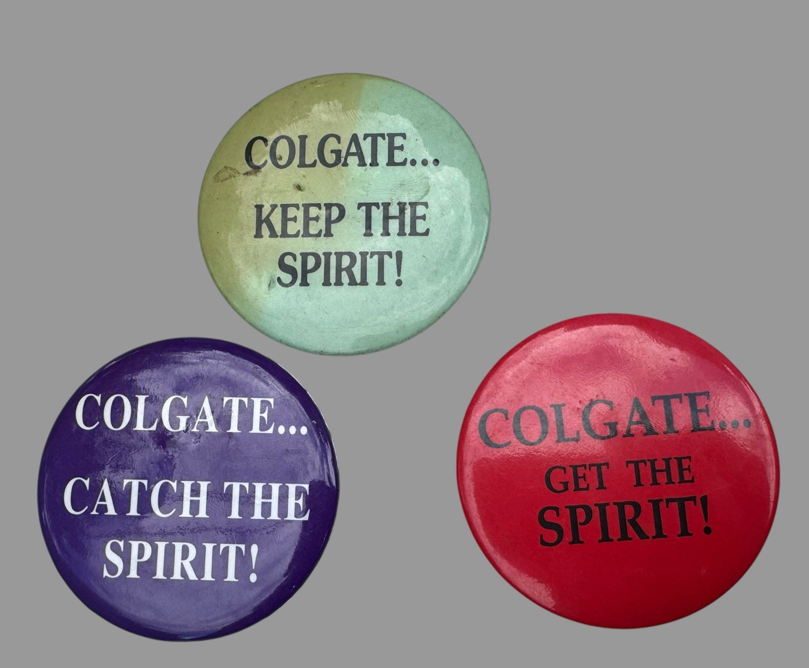 3 Vintage Colgate University Spirit Pinback Buttons Keep Get Catch 3” College