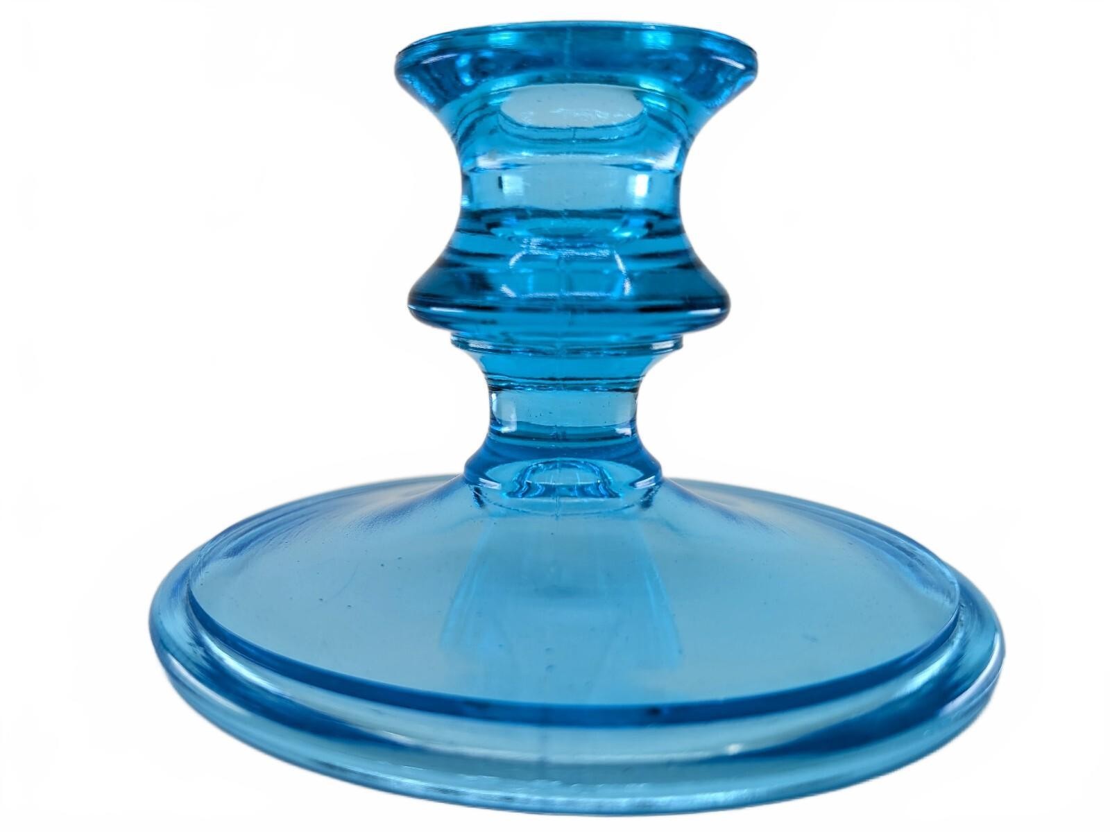 Vintage Fostoria Turquoise Blue Glass Candlestick Holder Mid Century Decor