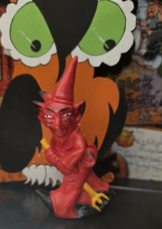 Vintage Halloween Inspired Red Imp Devil Figurine • Retro Halloween Handpainted Vintage Halloween Inspired Red Imp Devil Figurine • Retro Halloween Handpainted