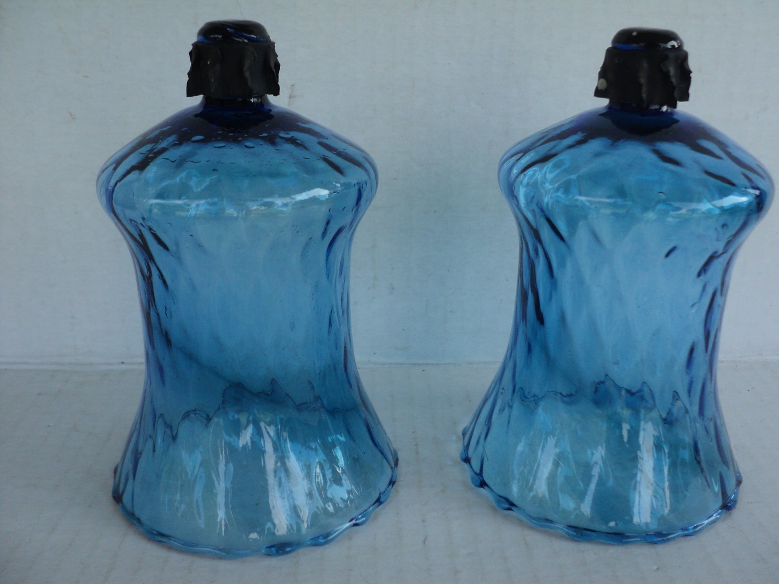 Vtg Set 2 Blue Glass Peg Candle Votive Cup Diamond Honeycomb 5\ Vtg Set 2 Blue Glass Peg Candle Votive Cup Diamond Honeycomb 5\