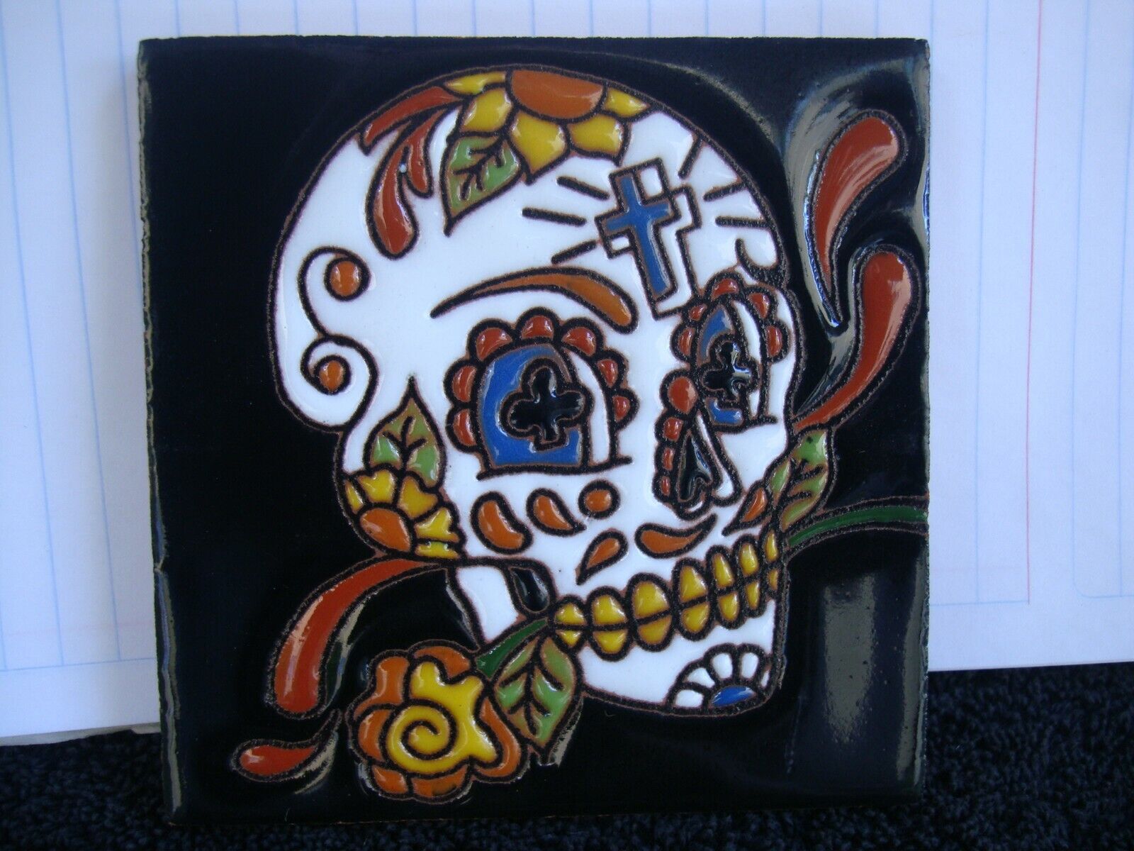 Day of Dead  Sugar Skull Mexican Tile, Talavera, Dia Los Muertos,  