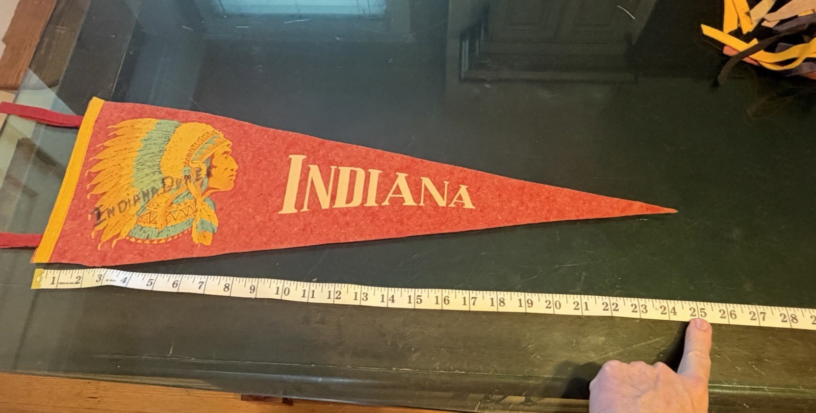 Vintage Indiana Felt Pennant 24” Native American Headdress Indian Souvenir