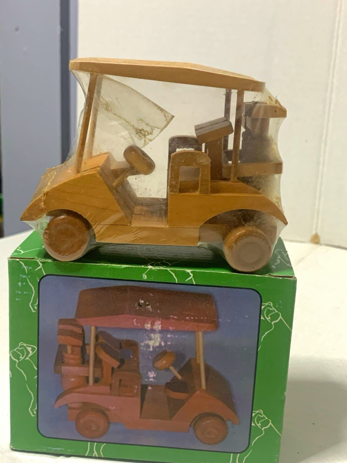 Vintage Handcrafted Wooden Golf Cart Model Collectible Toy New In Box Sealed