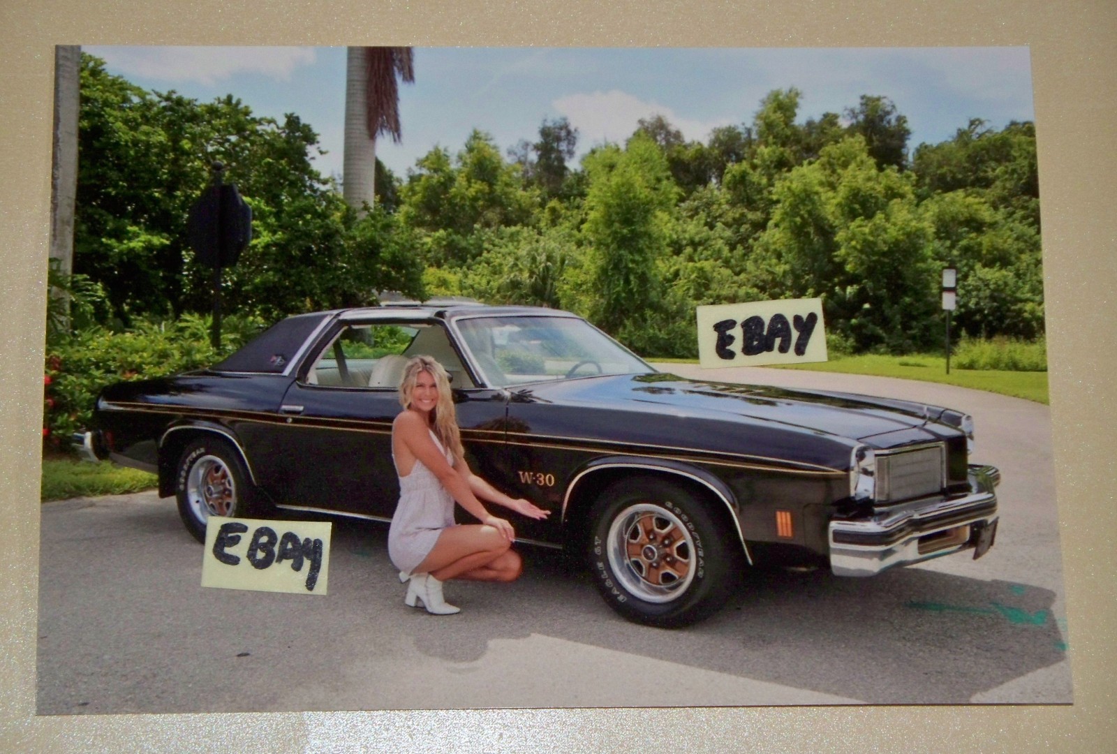 4X6 Photo Sexy Blonde Model Kneeling Next To A 1975 Hurst Olds W30 Oldsmobile 4X6 Photo Sexy Blonde Model Kneeling Next To A 1975 Hurst Olds W30 Oldsmobile