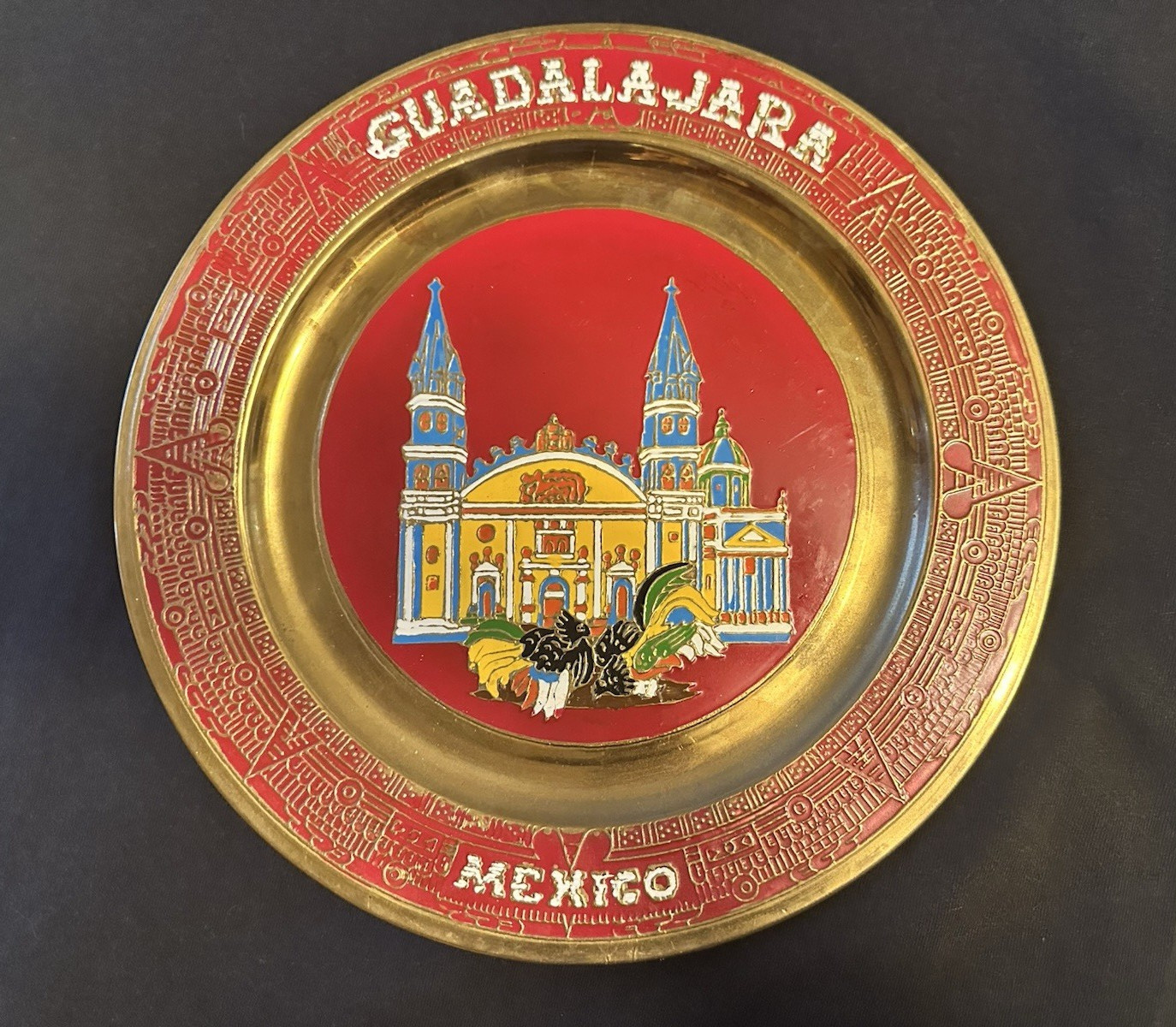 Vintage Guadalajara Mexico Brass & Enamel Collector Souvenir Plate Cathedral Vintage Guadalajara Mexico Brass & Enamel Collector Souvenir Plate Cathedral