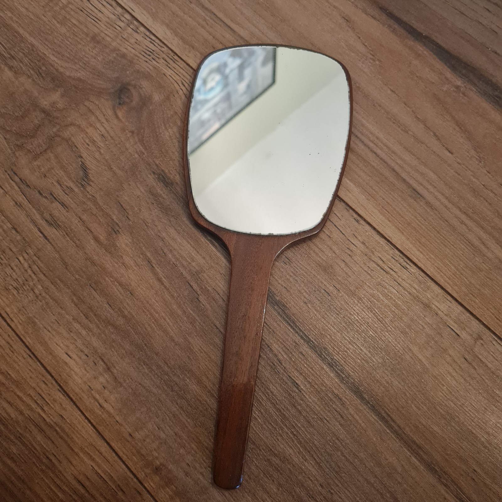 Vintage Mid-Century Teak Handheld Vanity Mirror Vintage Mid-Century Teak Handheld Vanity Mirror