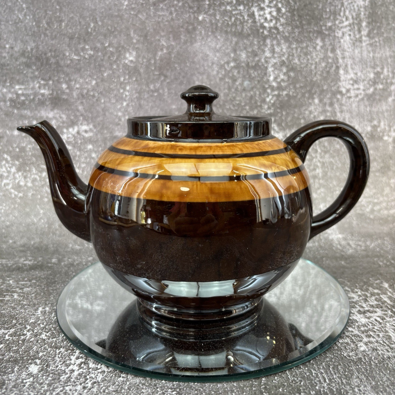 Ellgreave Vintage Striped Brown Betty Med Teapot Pottery Tea England Med 5 Cup