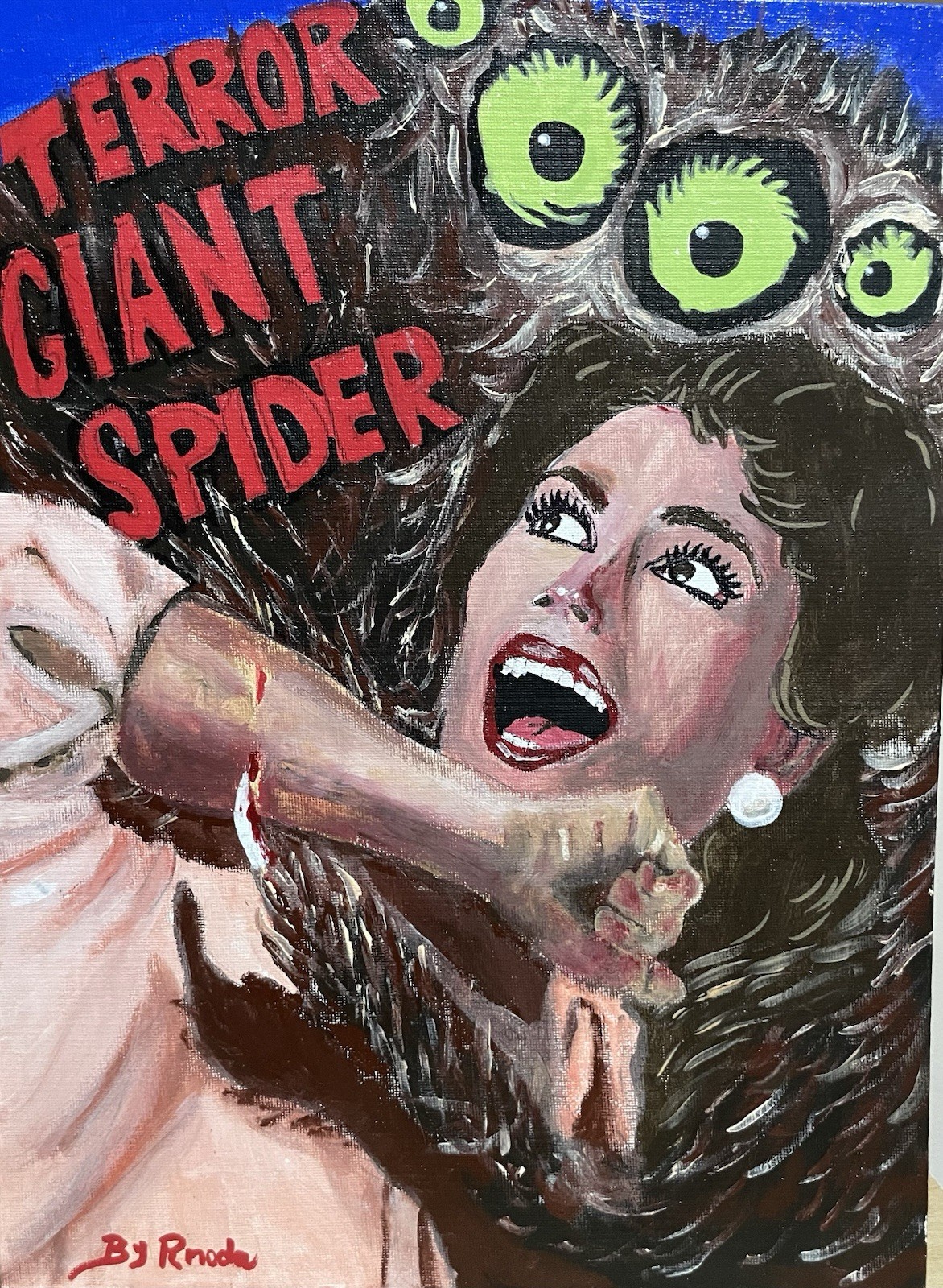 ORIGINAL PAINTING PULP ART TERROR GIANT SPIDER
