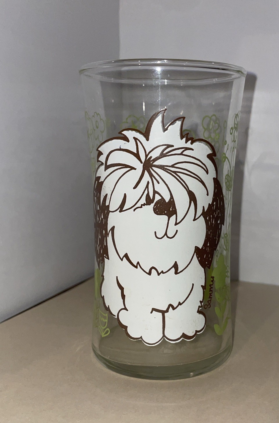 Vintage Old English Sheepdog 5” Tall Drinking Glass Retro