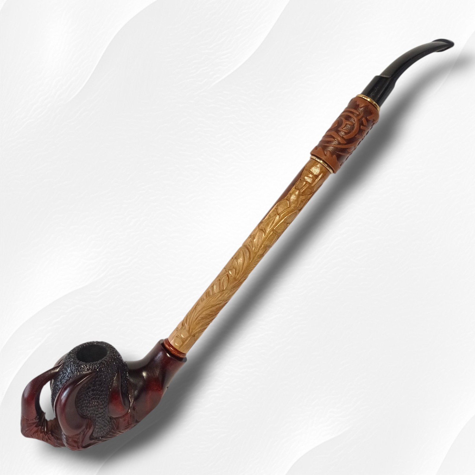 Gorgeous Extra long wooden tobacco smoking pipe hand carved Eagle paw handmade