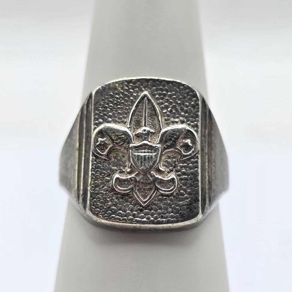 Vintage 925 Sterling Silver Boy Scouts of America Fleur De Lis Signet Ring 4.75