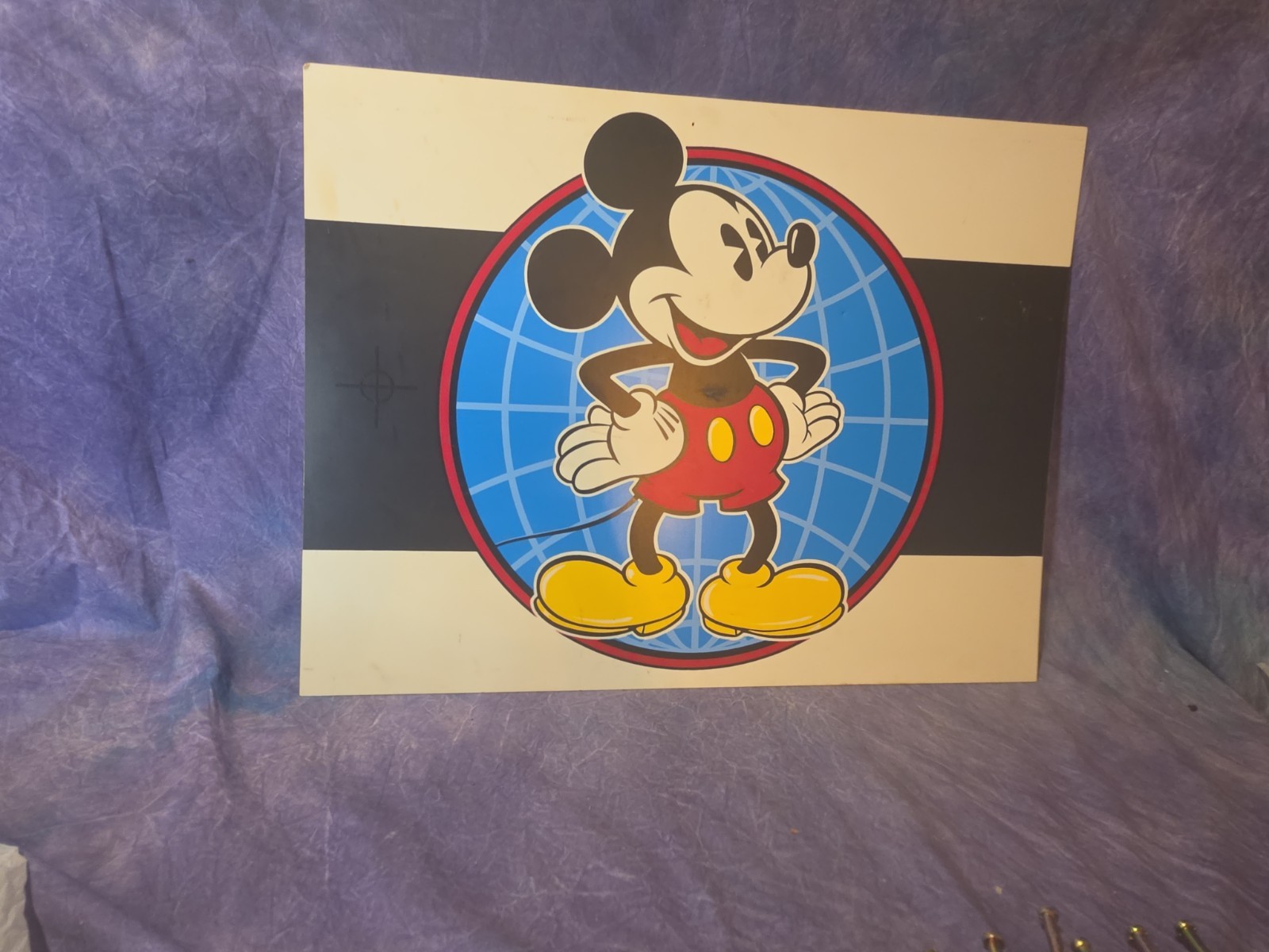 Vintage Disney Mickey Mouse Display Sign Rigid Plastic 25x19 Globe Graphic