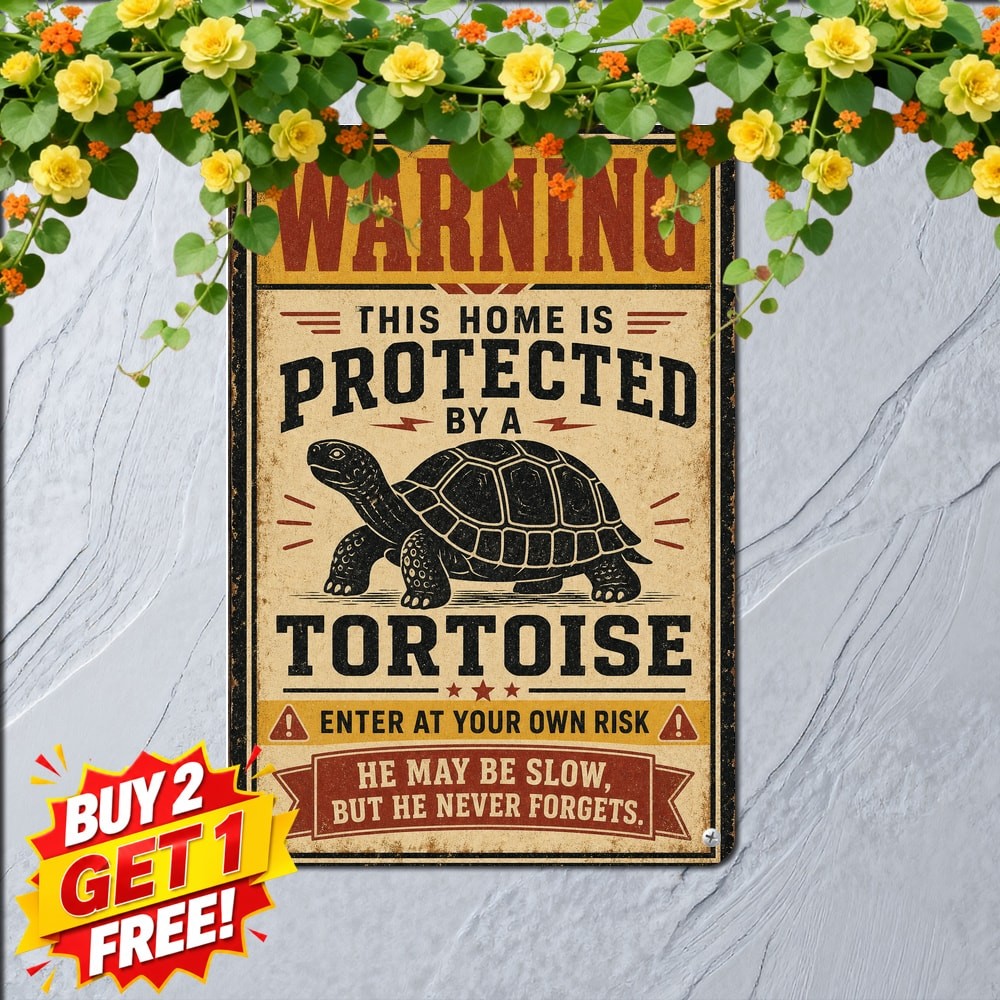 Slow Tortoise Warning Plaque Country Farm Yard Backyard Metal Tin Sign