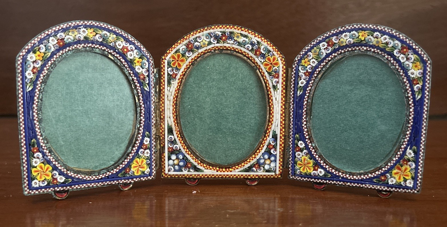 Vintage HTF Colorful Ornate Triple Three Micro Mosaic Picture Frame - Italy