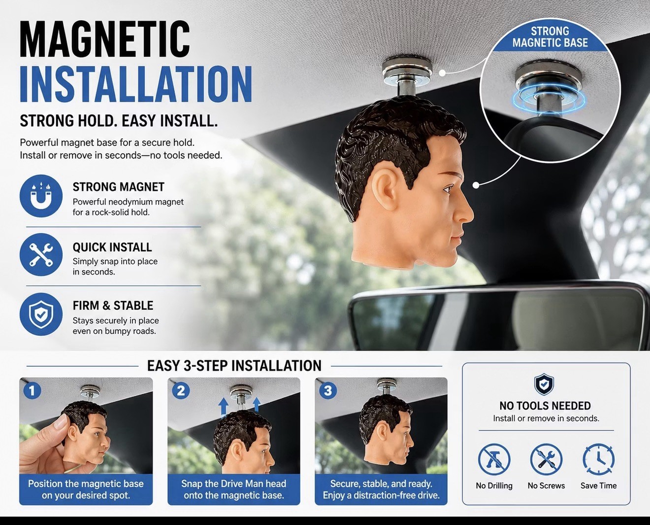 Tesla FSD Magnetic Mini Head Figurine | Car Interior No NAG Ornament | FSD Nag