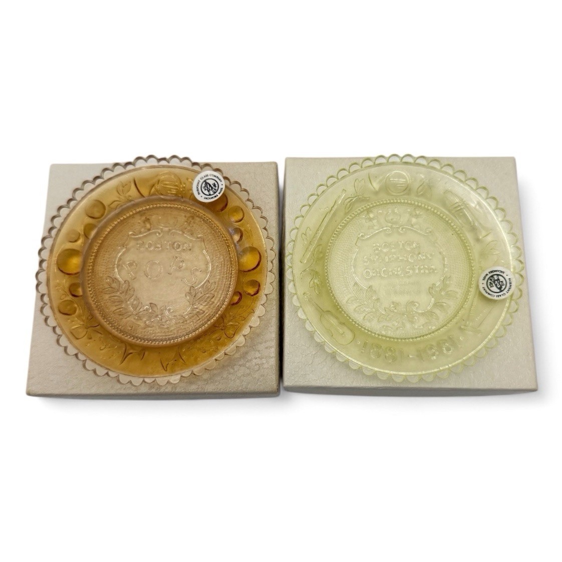 Vintage Pairpoint Set of Boston Pops Symphony Orchestra Glass Cup Plates