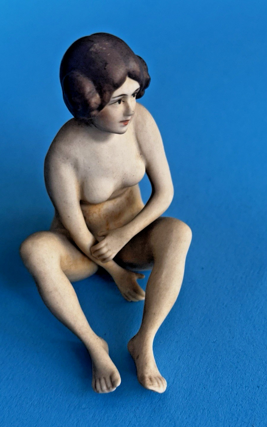 Antique Wallendorf German Porcelain Nude Bathing Beauty Doll Figurine Braid Hair