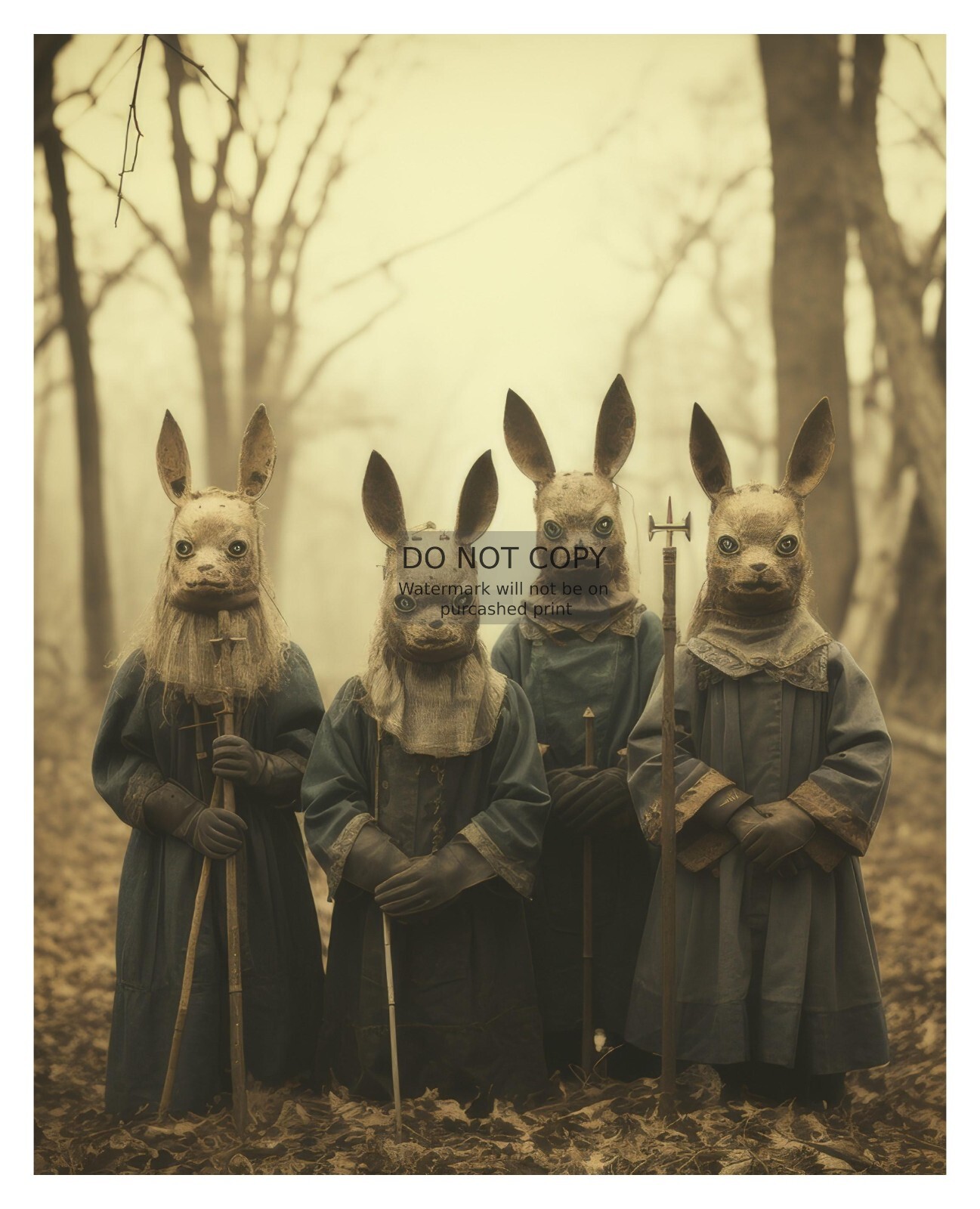 CREEPY HALLOWEEN CHILDREN IN EASTER BUNNY CULT SCARY 8X10 FANTASY PHOTO