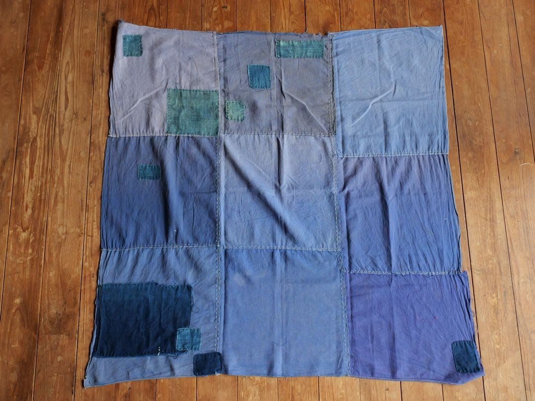 Japanese Vintage Boro Indigo Dye Cotton Fabric Furoshiki Patchwork Cloth 39x42in