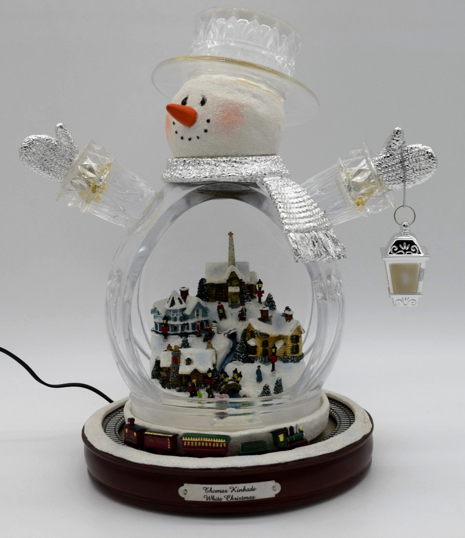 THOMAS KINKADE Bradford Exchange CRYSTAL Snowman WHITE CHRISTMAS, Moving Train