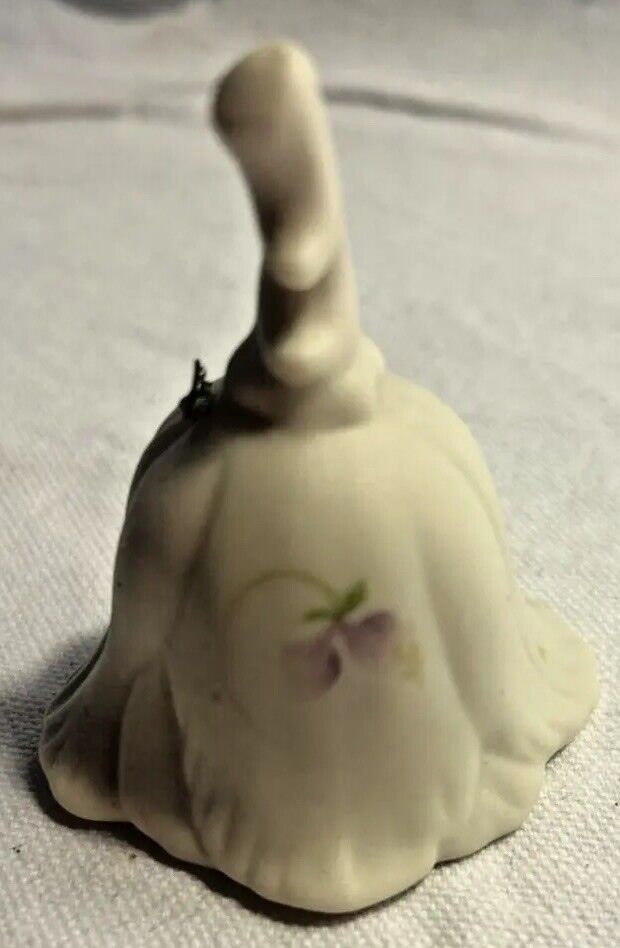 ceramic miniature bell violets Painted twig handle Artist signed