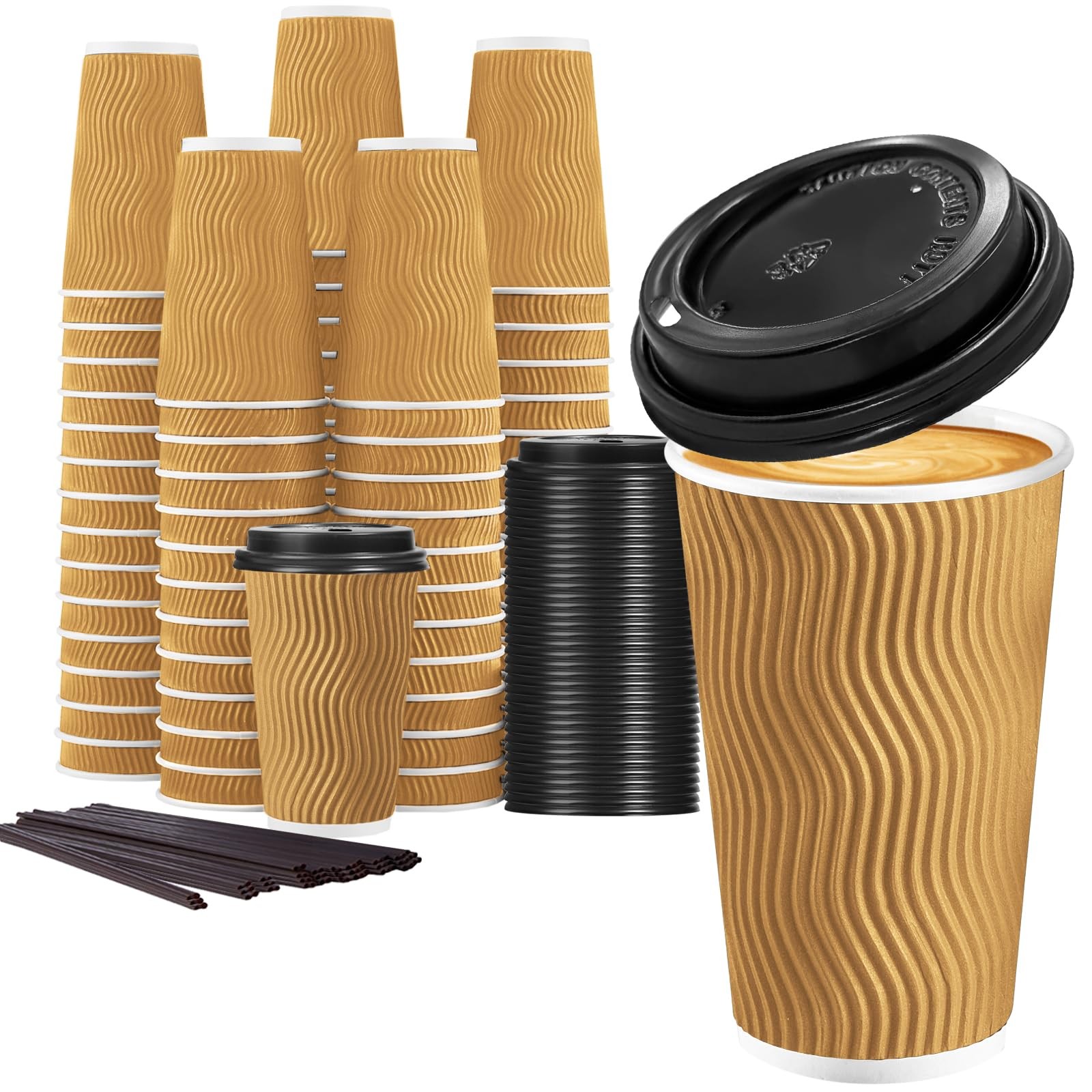 Lamosi 50 Pack 16 oz Coffee Cups with Lids, Disposable Paper Cups