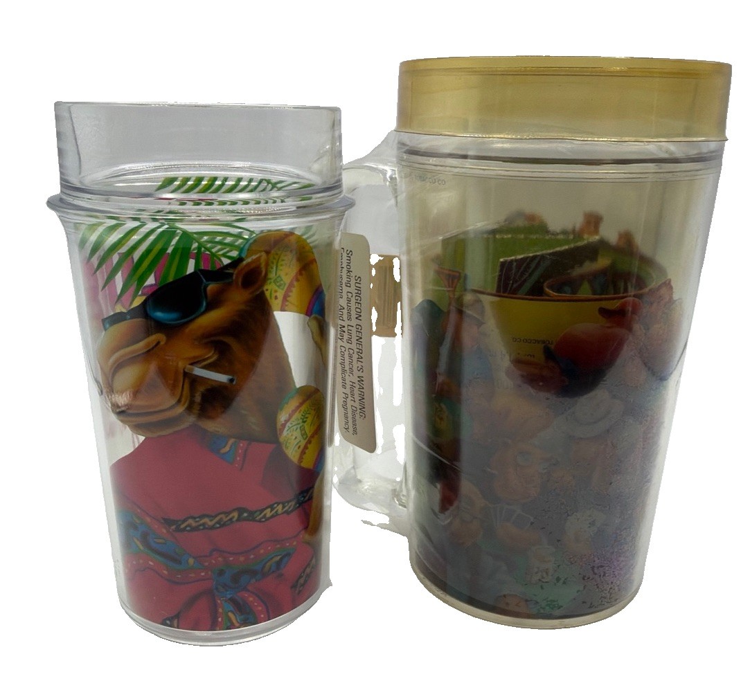 Two Vintage 1991 Joe Camel Cigarettes Thermo Plastic Mug/Cup NIP Poker Cards Two Vintage 1991 Joe Camel Cigarettes Thermo Plastic Mug/Cup NIP Poker Cards