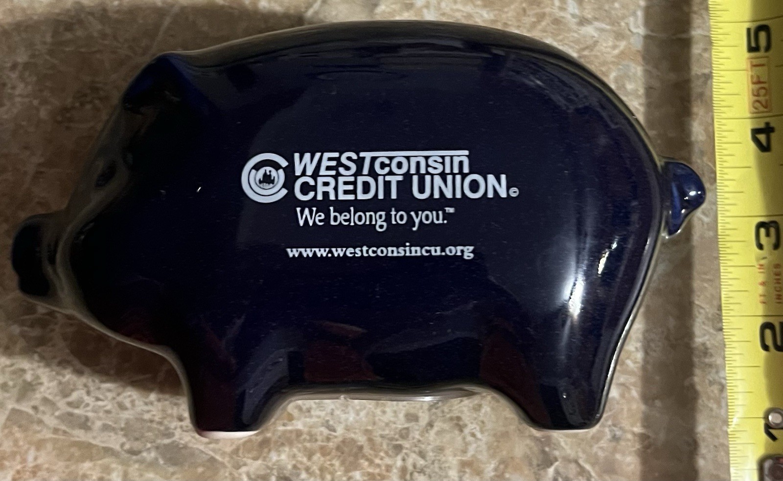 Vintage Westconsin Piggy Bank Cobalt Blue Coin 5” W/ Stopper Children