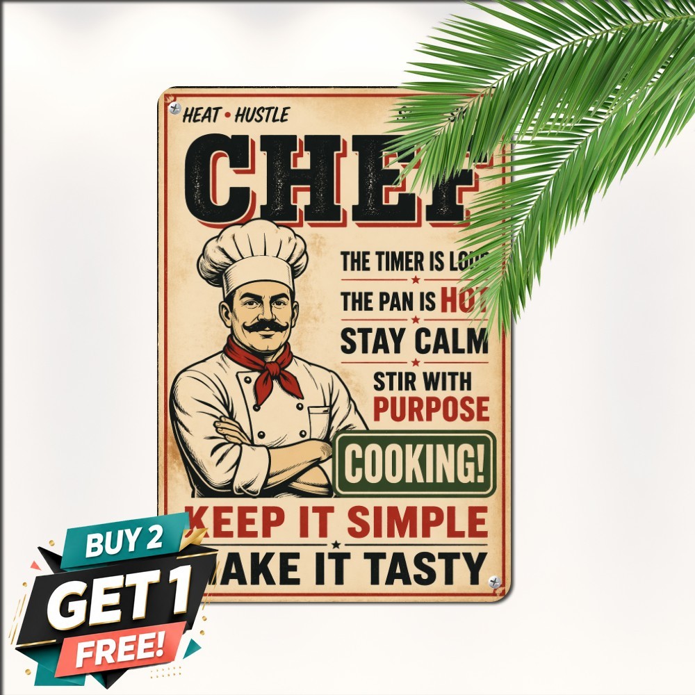Master Chef Kitchen Slogan Sign Bold Typography Culinary Metal Tin Plaque