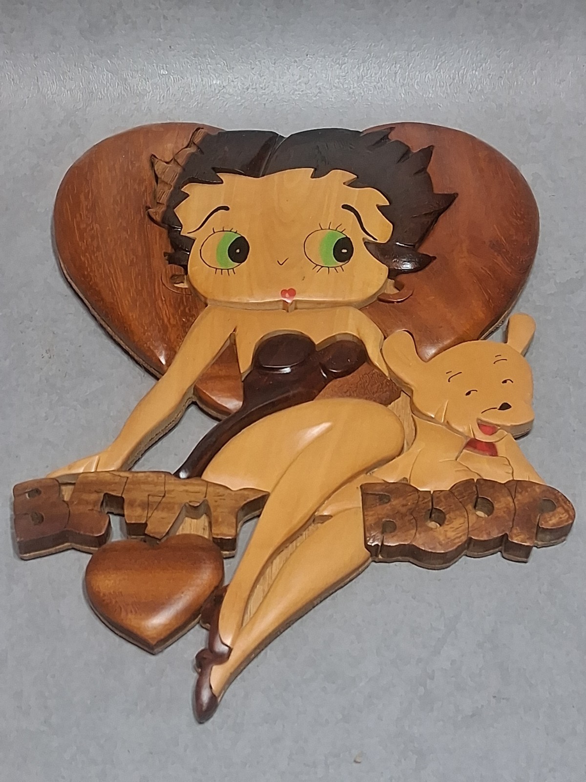 Betty Boop Intarsia Handcrafted Wooden Wall Art Vintage Cartoon Character Decor 