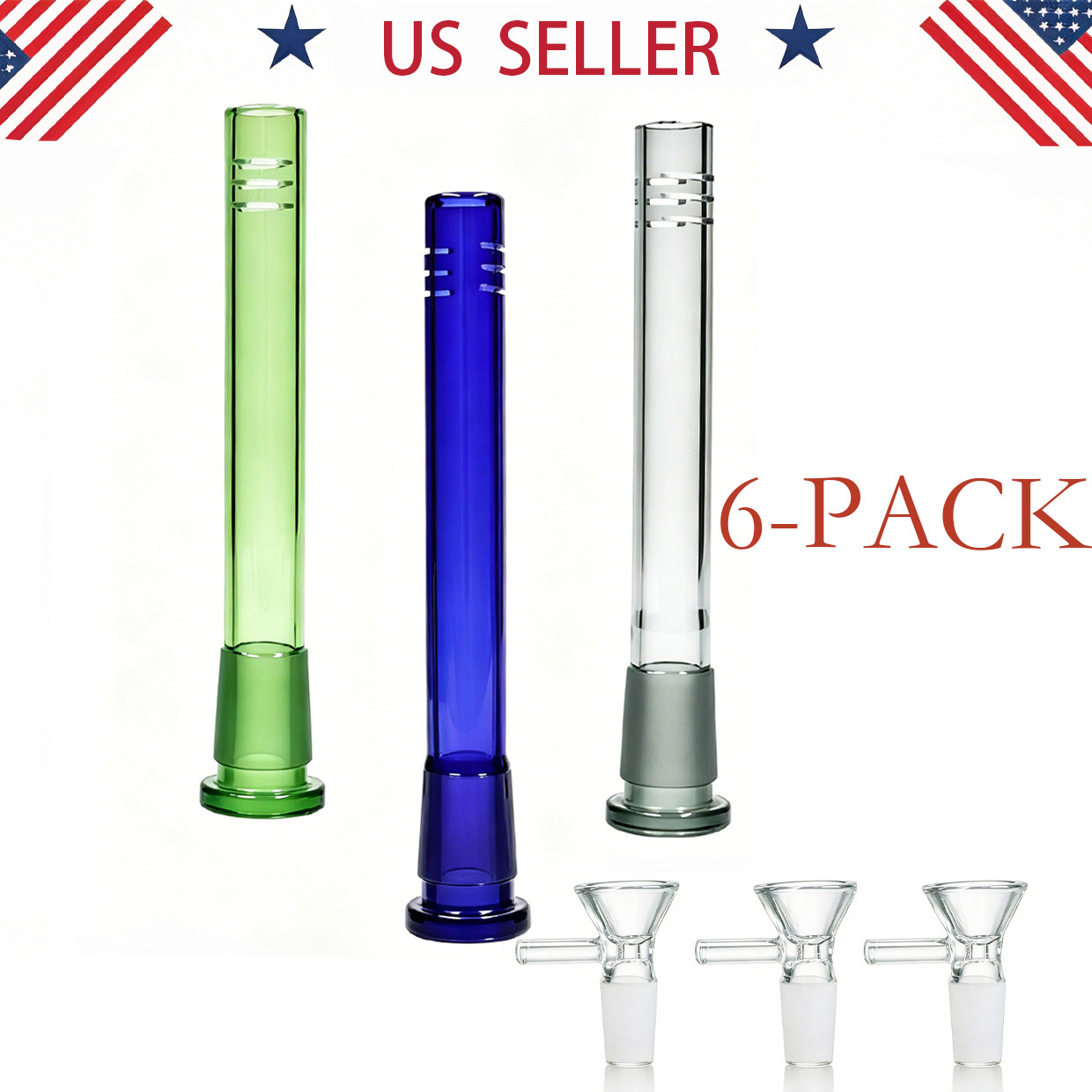 5.25in 6-PACK Down Stem+14mm Round Glass bowl For Glass Bong Smoking Replacement