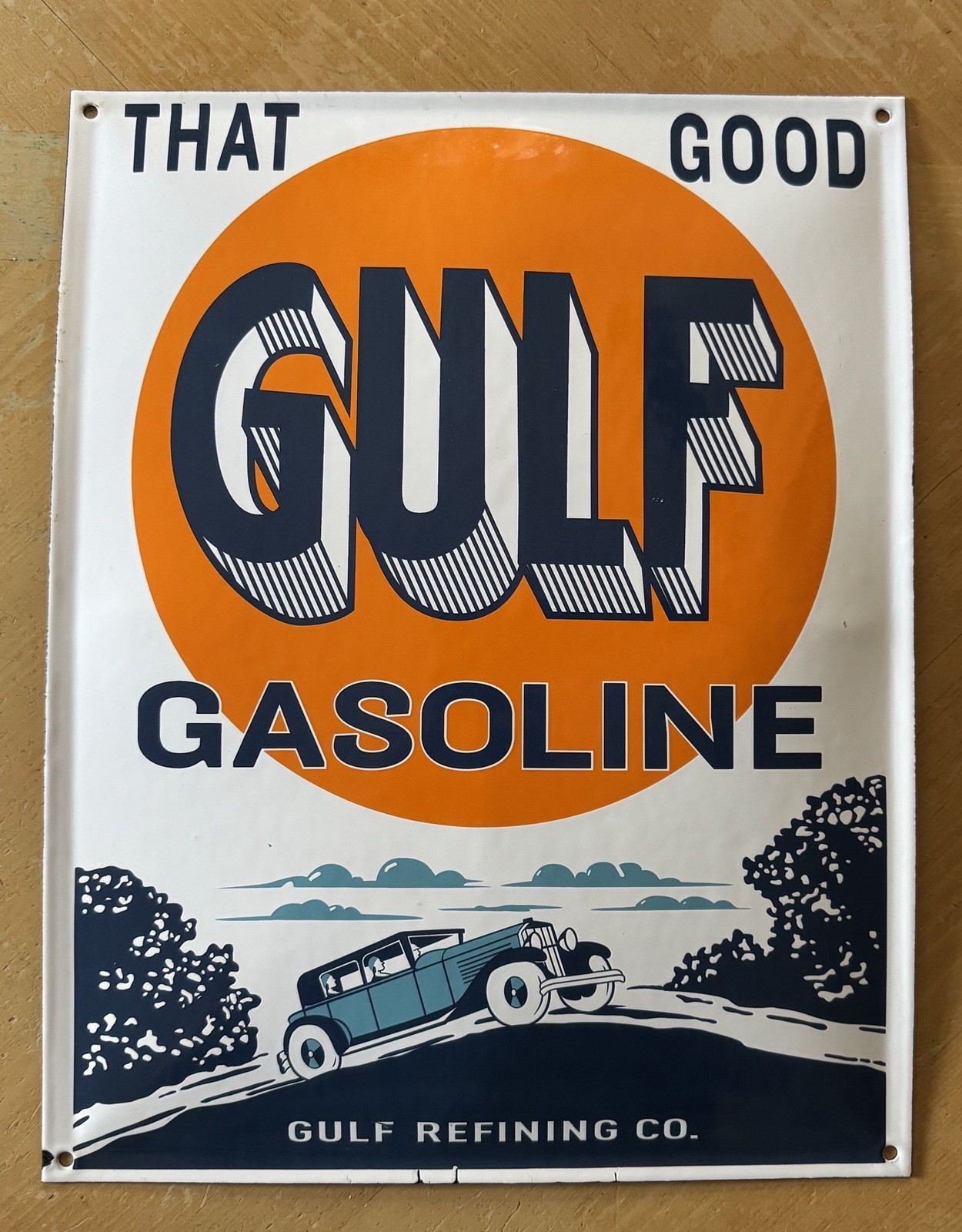 THAT GOOD GULF GASOLINE Porcelain Gas Station Domed Sign 13 THAT GOOD GULF GASOLINE Porcelain Gas Station Domed Sign 13
