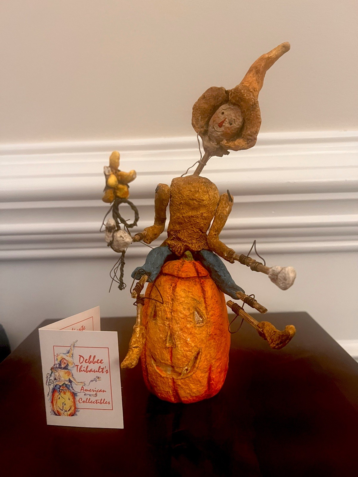 Rare 1998 Vintage Debbee Thibault Scarecrow Folk Art, Signed with a Low Number