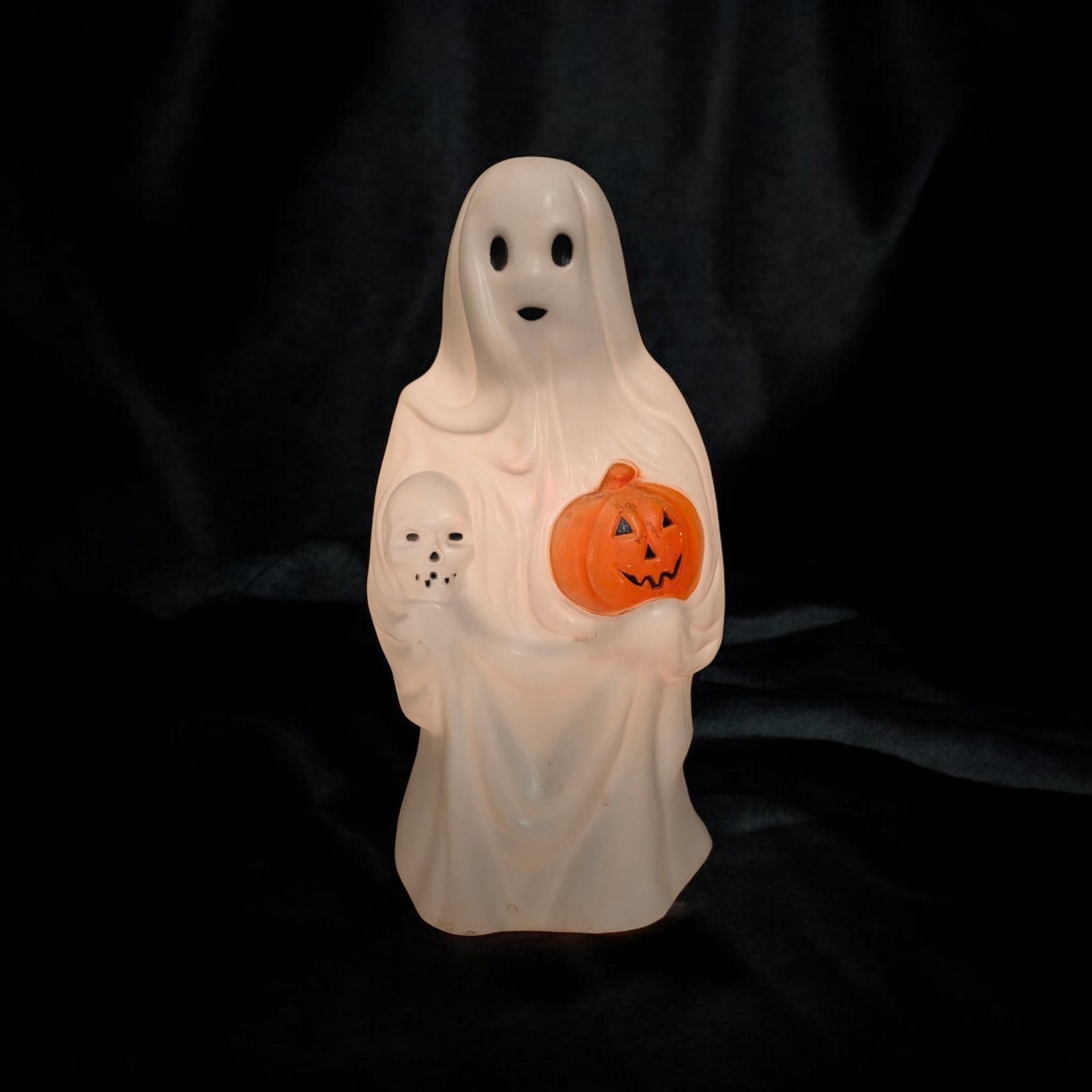 Vintage Empire Halloween Blow Mold Ghost With Pumpkin And Skull Lighted 23\