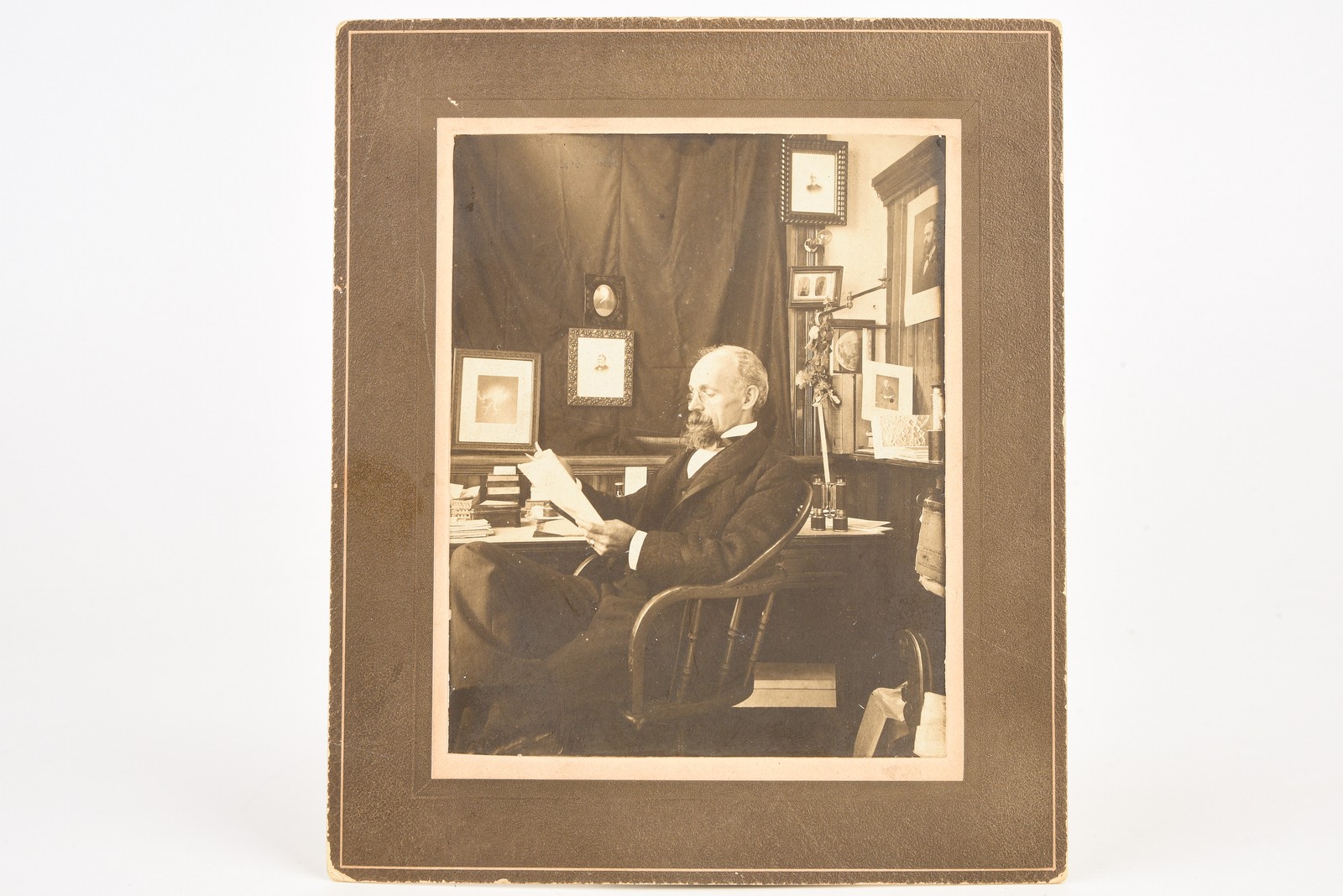1890s Mounted Albumen Print 5½x6½\'\' - Lovely Portrait of Gentleman in Study V26