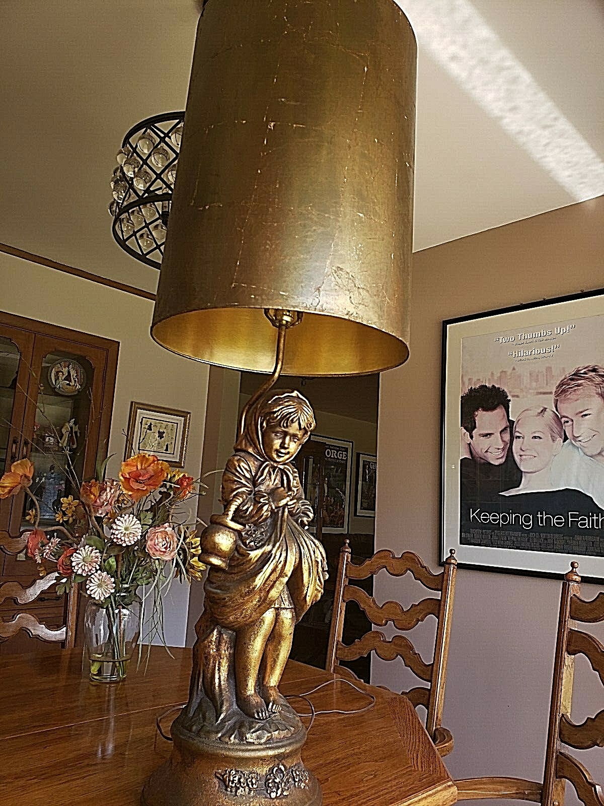 VTG Mid-Century Gold Gilded Chalkware Figural Peasant Girl Table Lamp w/Shade VTG Mid-Century Gold Gilded Chalkware Figural Peasant Girl Table Lamp w/Shade